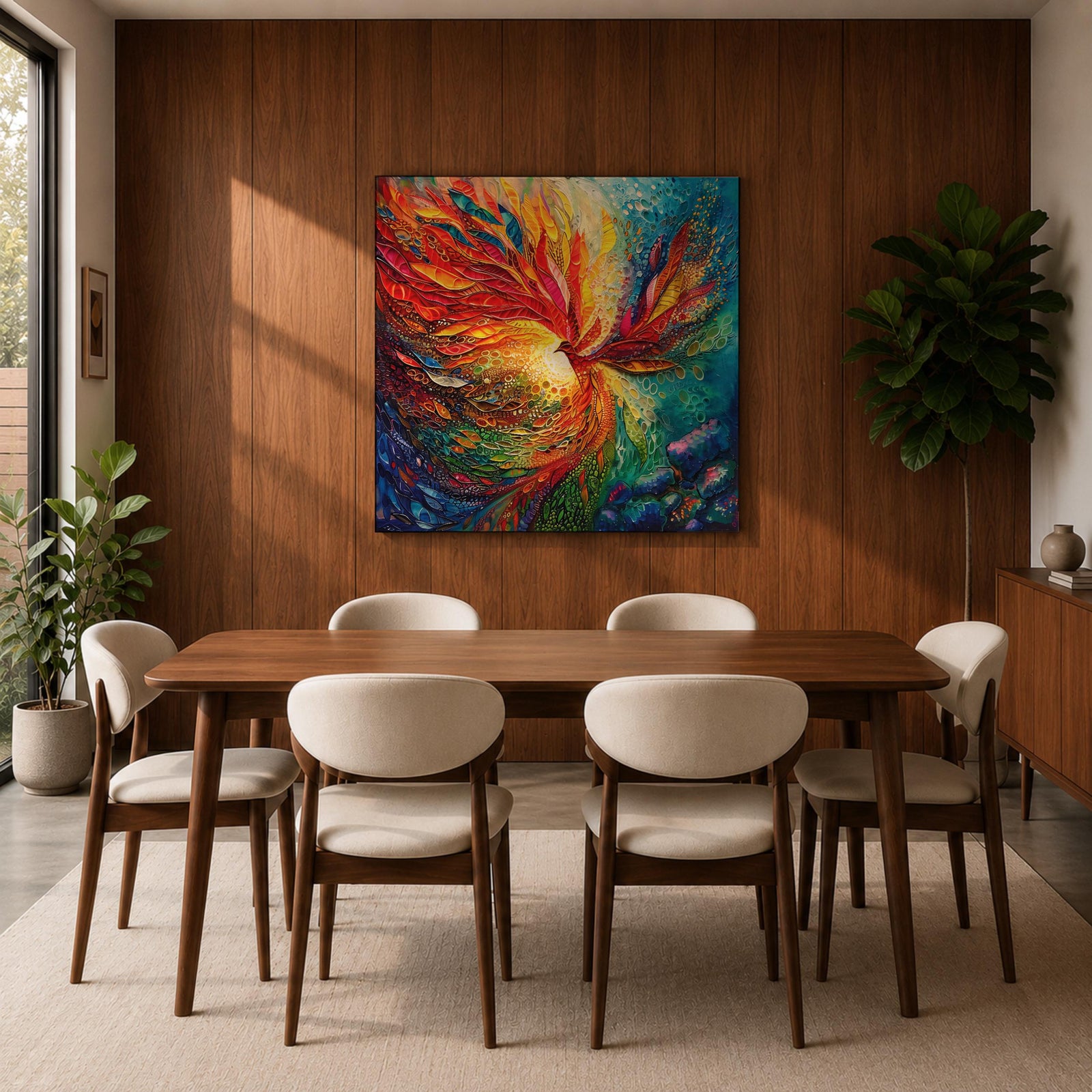 Phoenix Wall Art Firebird Framed Canvas Fantasy Abstract Mythical Boho Home Decor