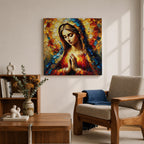 Virgin Mary Wall Art Blessed Mother Framed Canvas Impasto Catholic Antique Home Decor