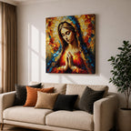 Virgin Mary Wall Art Blessed Mother Framed Canvas Impasto Catholic Antique Home Decor