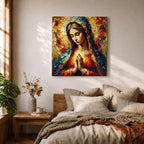 Virgin Mary Wall Art Blessed Mother Framed Canvas Impasto Catholic Antique Home Decor