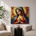 Virgin Mary Wall Art Blessed Mother Framed Canvas Impasto Catholic Antique Home Decor