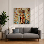 Virgin Mary Wall Art Queen of Heaven Framed Canvas Mosaic Catholic Sacred Home Decor