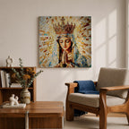 Virgin Mary Wall Art Queen of Heaven Framed Canvas Mosaic Catholic Sacred Home Decor