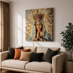 Virgin Mary Wall Art Queen of Heaven Framed Canvas Mosaic Catholic Sacred Home Decor