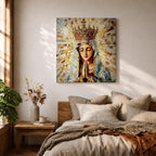 Virgin Mary Wall Art Queen of Heaven Framed Canvas Mosaic Catholic Sacred Home Decor