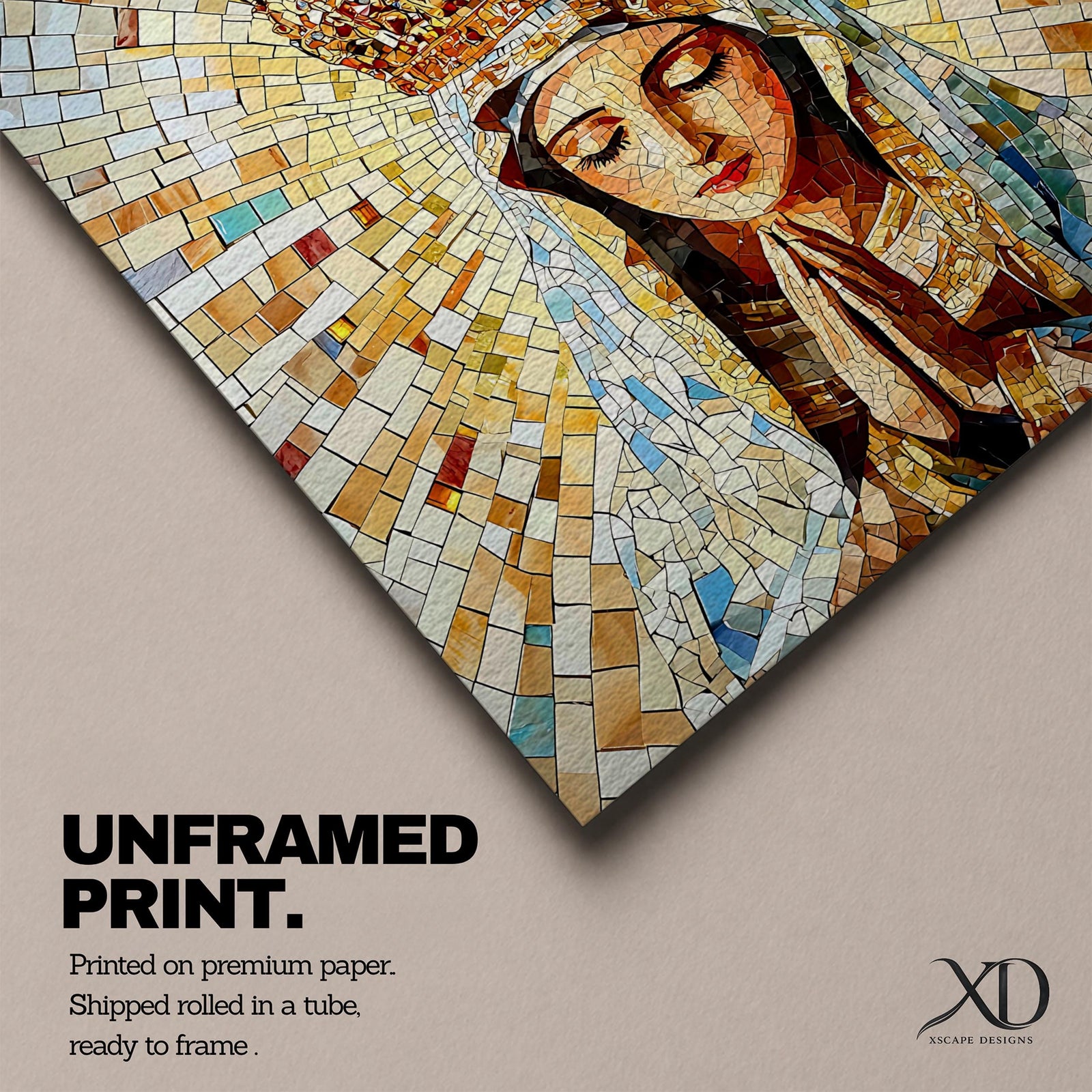 Virgin Mary Wall Art Queen of Heaven Framed Canvas Mosaic Catholic Sacred Home Decor