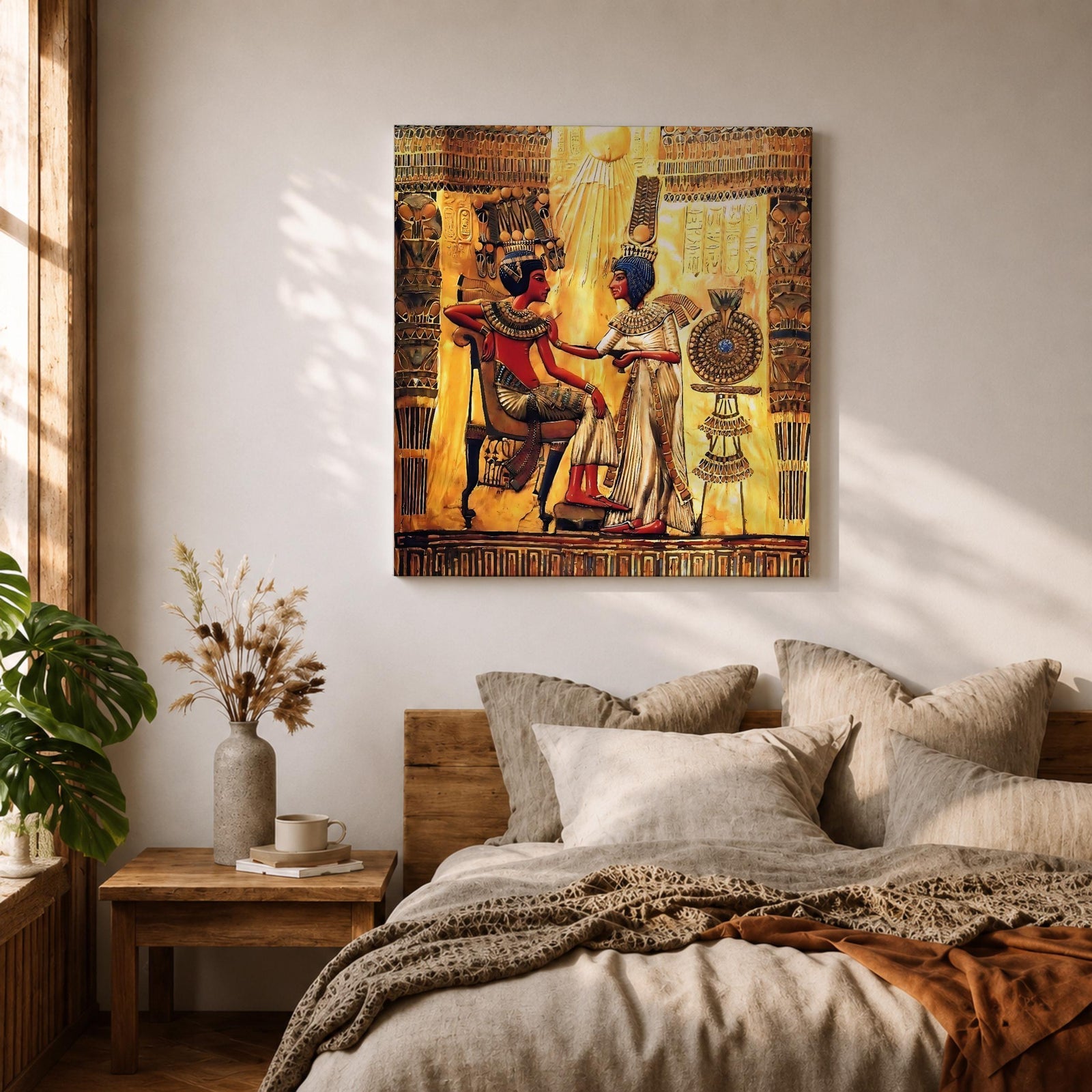 Nefertiti Akhenaten Ancient Egyptian Wall Art Aten Sun Mythology Gift Living Room Home Decor
