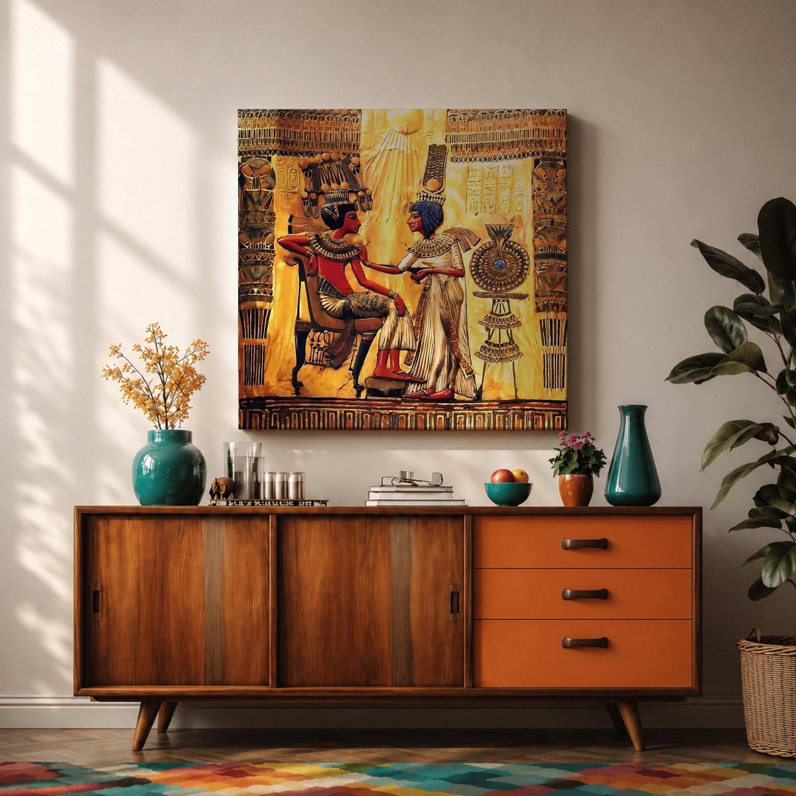Nefertiti Akhenaten Ancient Egyptian Wall Art Aten Sun Mythology Gift Living Room Home Decor
