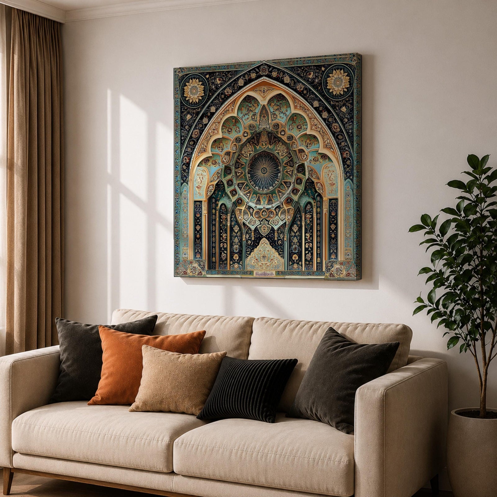Islamic Arch Wall Art Moorish Mihrab Framed Canvas Moroccan Geometric Cultural Home Decor