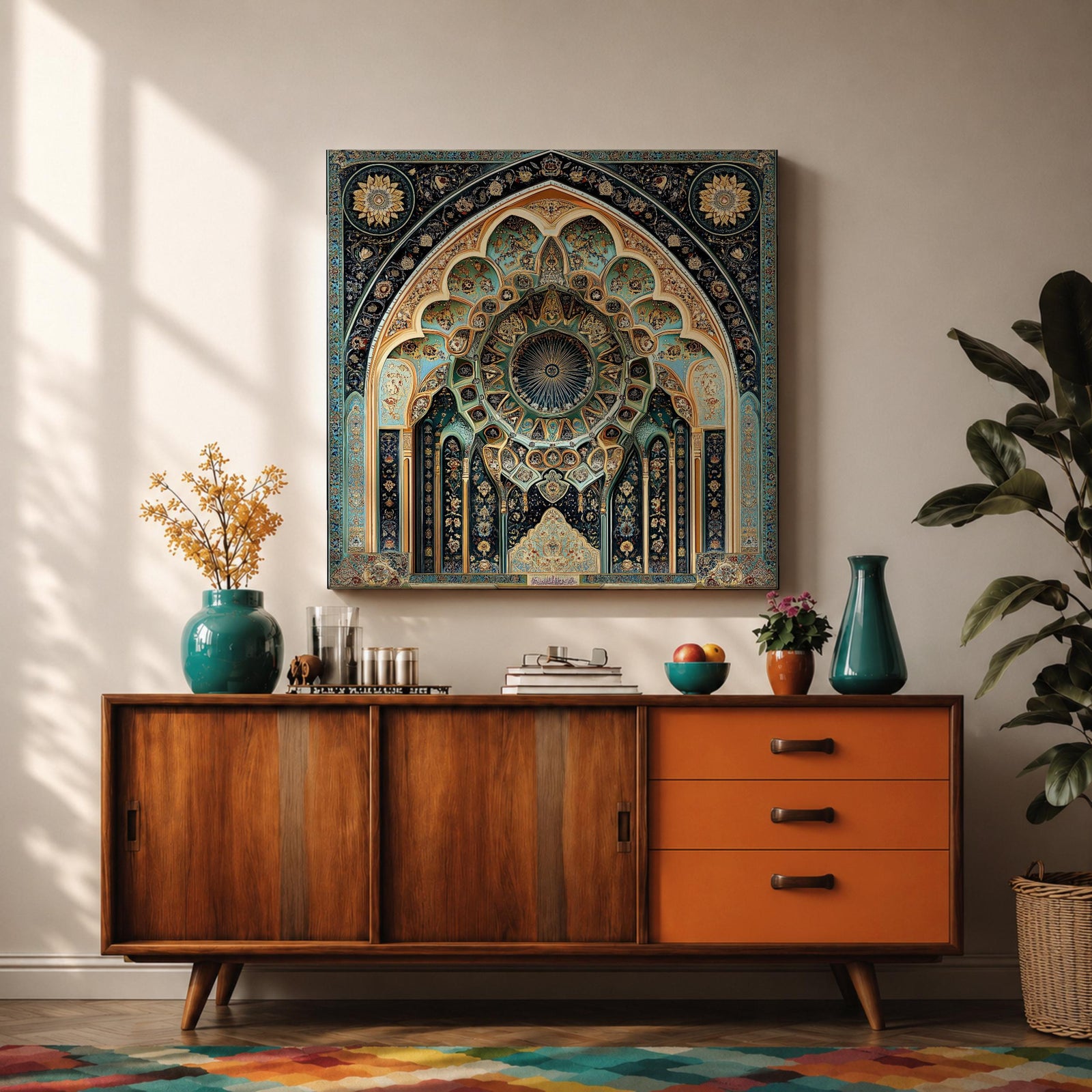 Islamic Arch Wall Art Moorish Mihrab Framed Canvas Moroccan Geometric Cultural Home Decor