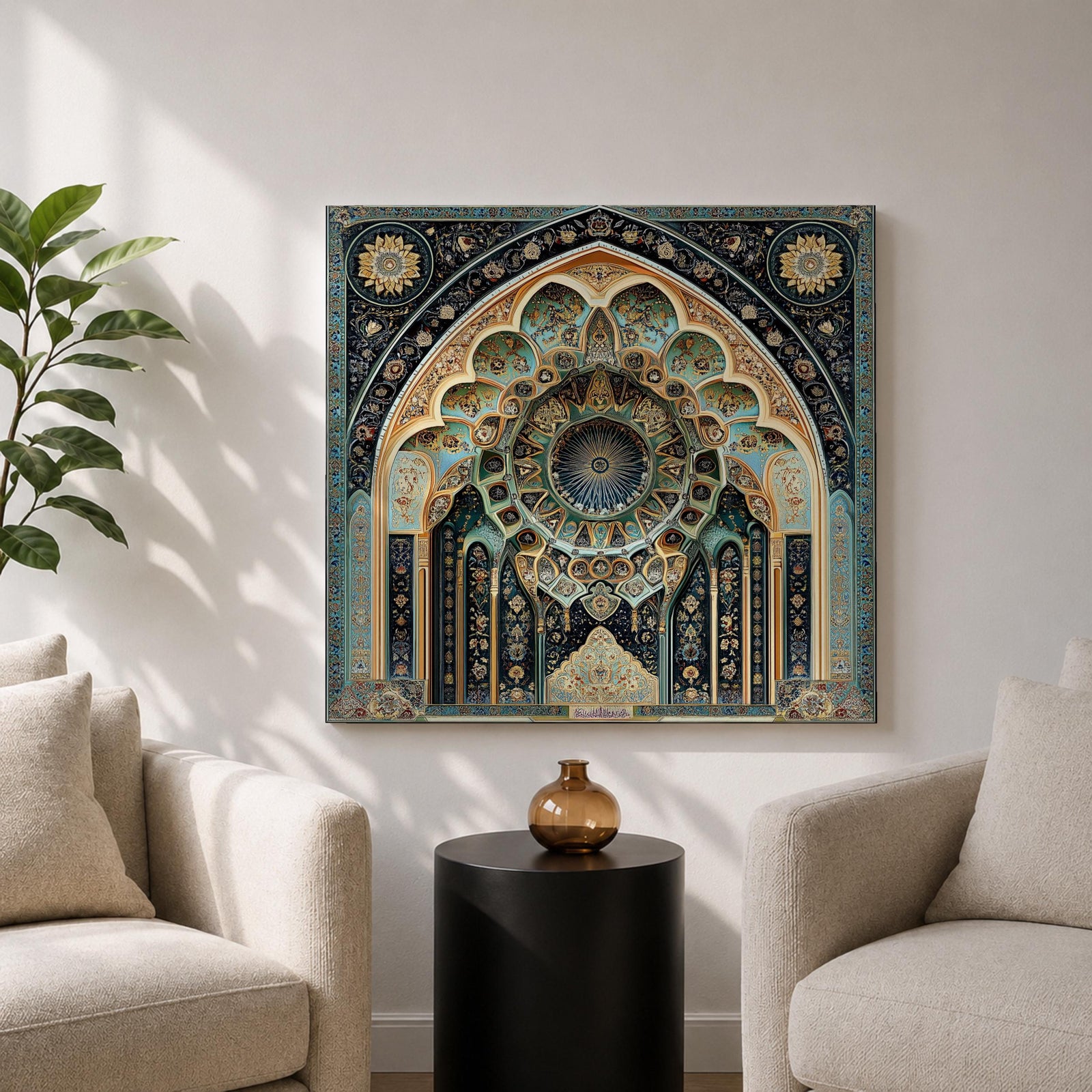 Islamic Arch Wall Art Moorish Mihrab Framed Canvas Moroccan Geometric Cultural Home Decor