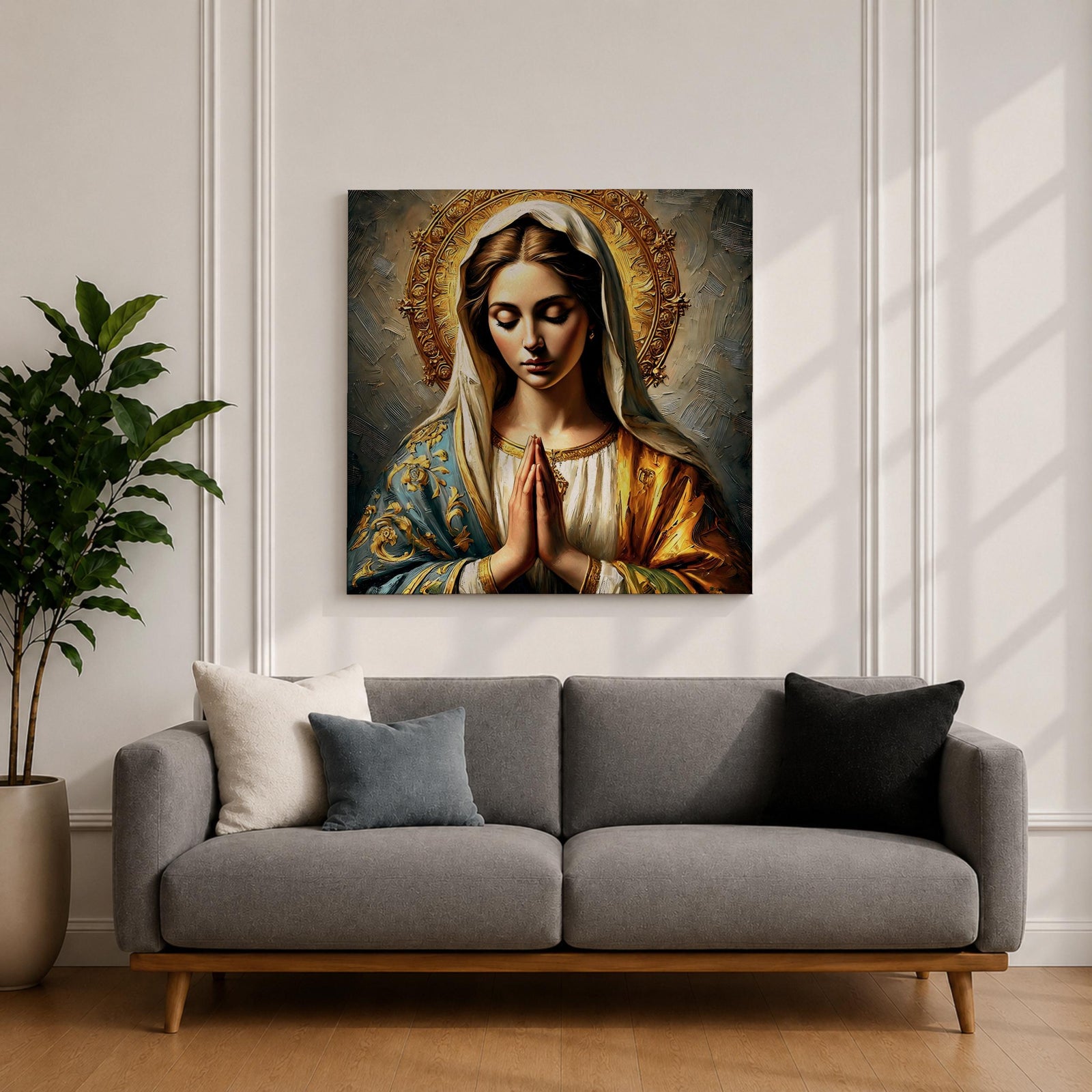 Virgin Mary Wall Art Madonna Framed Canvas Antique Catholic Prayer Room Home Decor