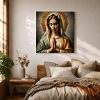Virgin Mary Wall Art Madonna Framed Canvas Antique Catholic Prayer Room Home Decor