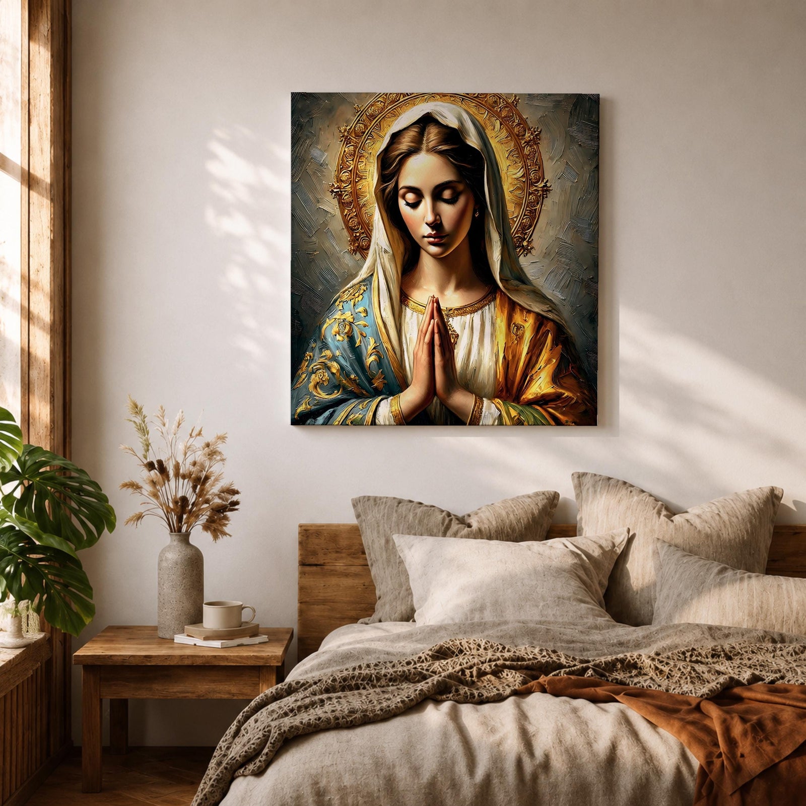 Virgin Mary Wall Art Madonna Framed Canvas Antique Catholic Prayer Room Home Decor