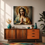 Virgin Mary Wall Art Madonna Framed Canvas Antique Catholic Prayer Room Home Decor