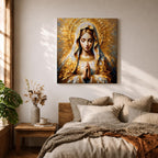 Virgin Mary Wall Art Mother of Jesus Framed Canvas Impasto Catholic Sacred Home Decor