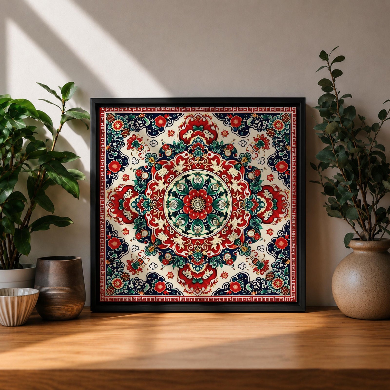 Persian Mandala Wall Art Carpet Pattern Framed Canvas Oriental Islamic Home Decor