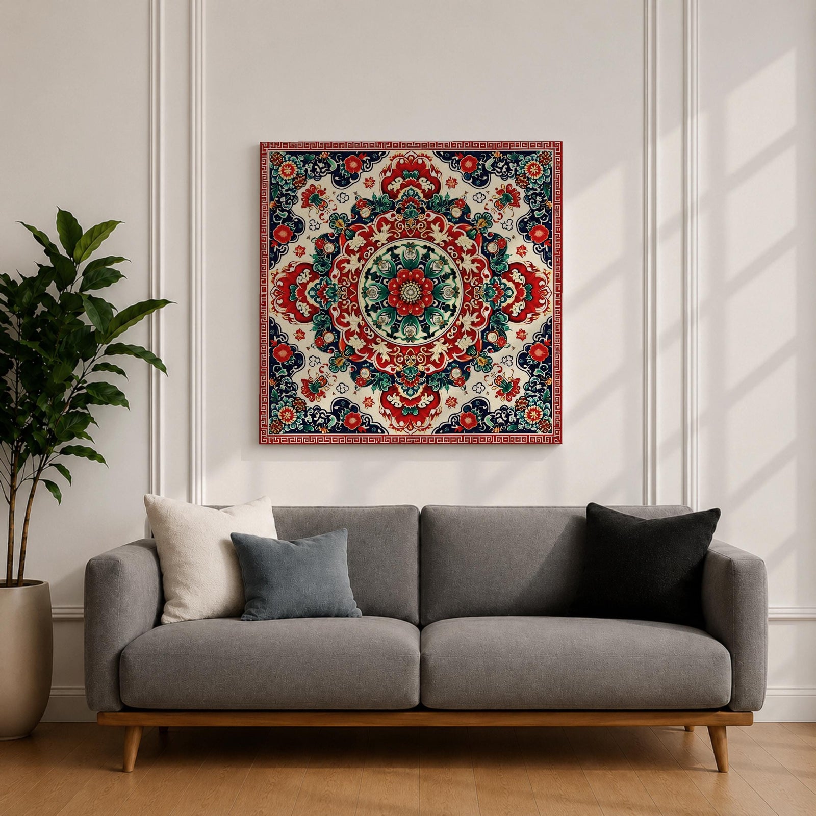 Persian Mandala Wall Art Carpet Pattern Framed Canvas Oriental Islamic Home Decor