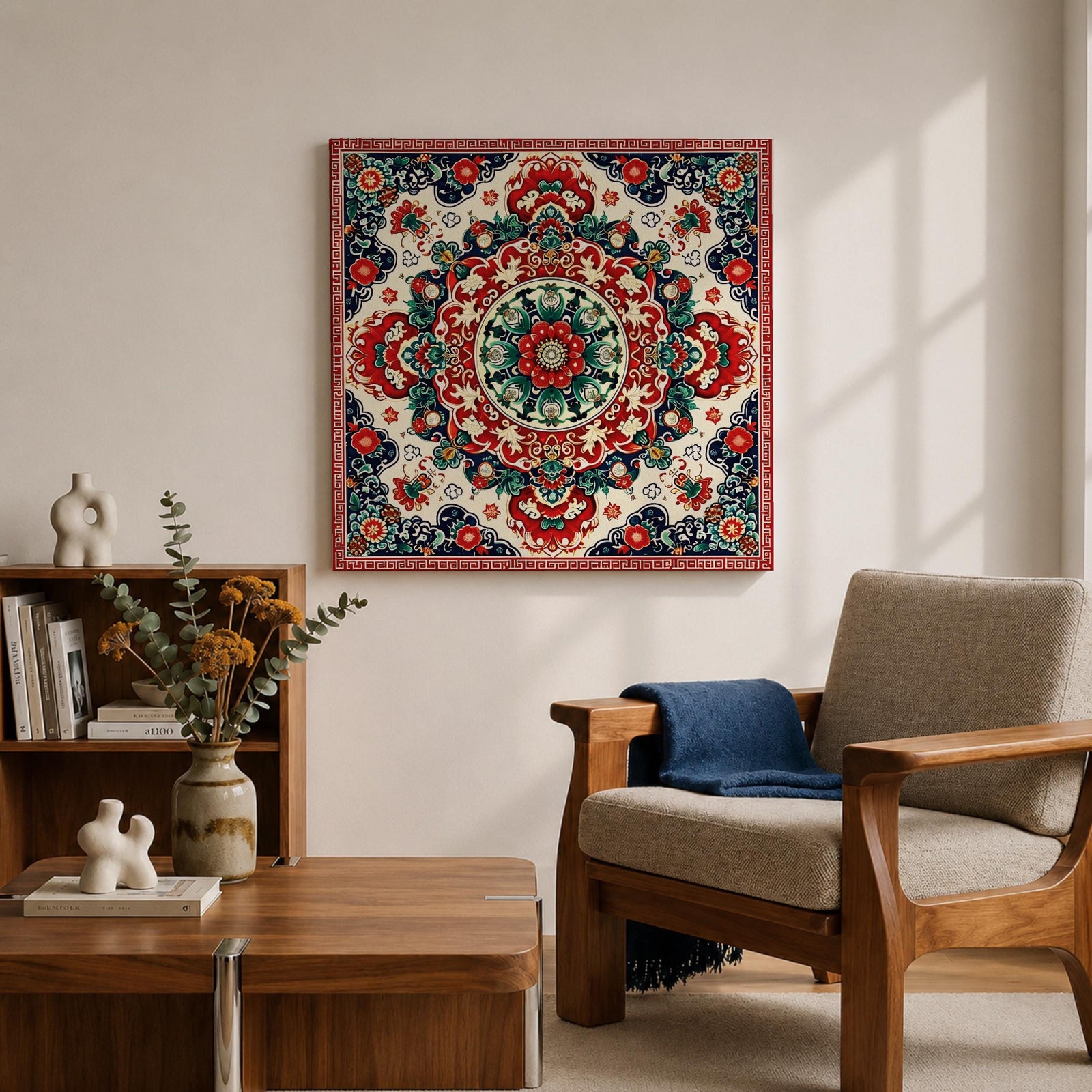 Persian Mandala Wall Art Carpet Pattern Framed Canvas Oriental Islamic Home Decor
