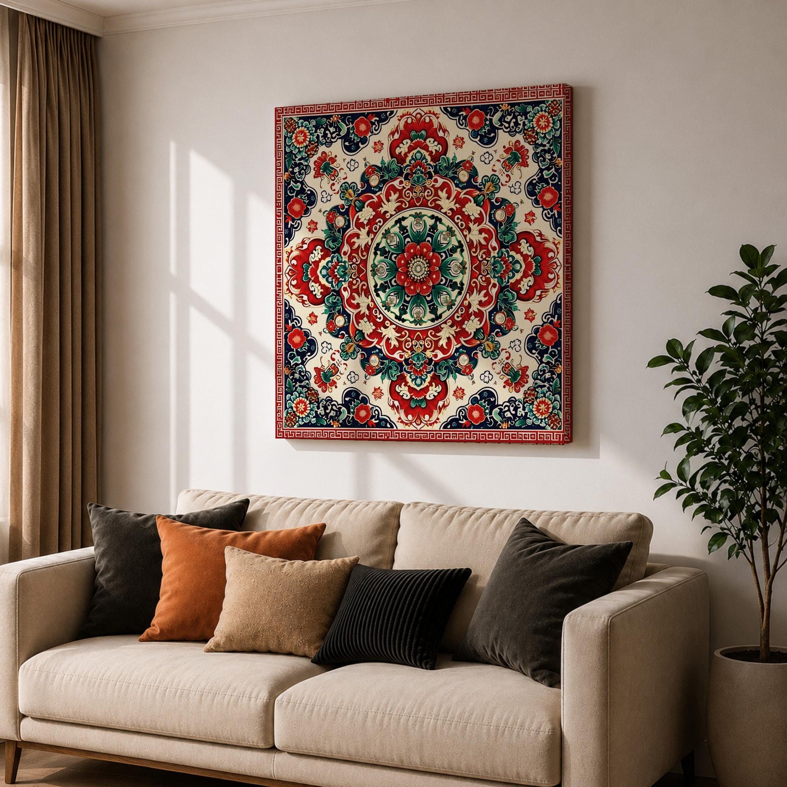 Persian Mandala Wall Art Carpet Pattern Framed Canvas Oriental Islamic Home Decor