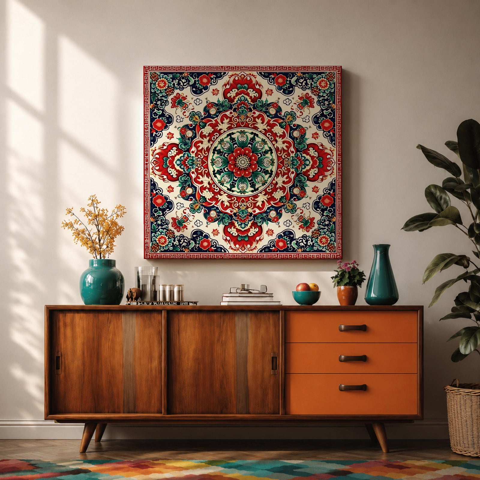 Persian Mandala Wall Art Carpet Pattern Framed Canvas Oriental Islamic Home Decor
