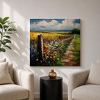 Countryside Path Wall Art Country Trail Framed Canvas Wildflower Field Impasto Landscape Home Decor