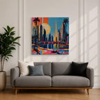 Dubai Skyline Wall Art Burj Khalifa Cityscape Framed Canvas UAE Retro Travel Home Decor