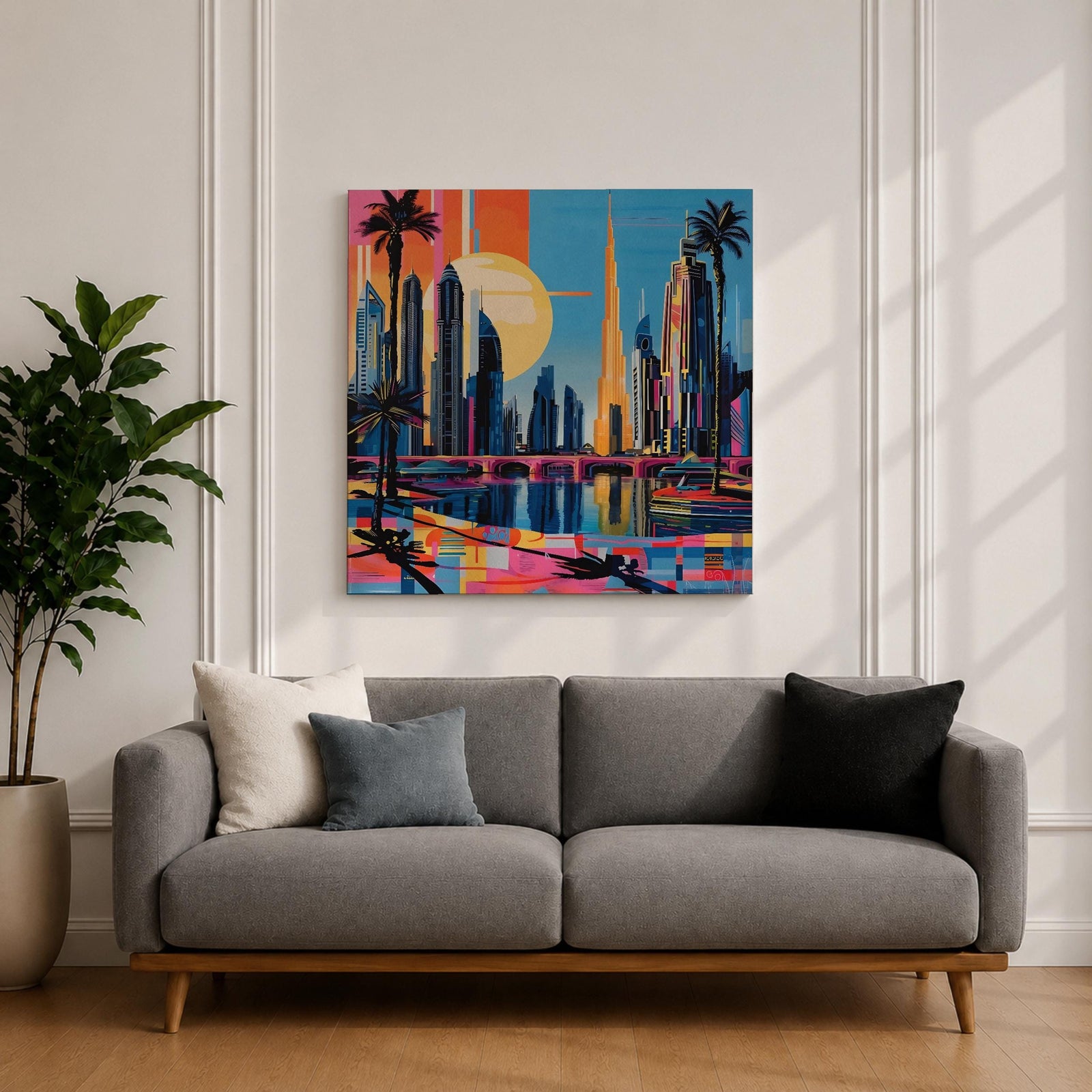 Dubai Skyline Wall Art Burj Khalifa Cityscape Framed Canvas UAE Retro Travel Home Decor