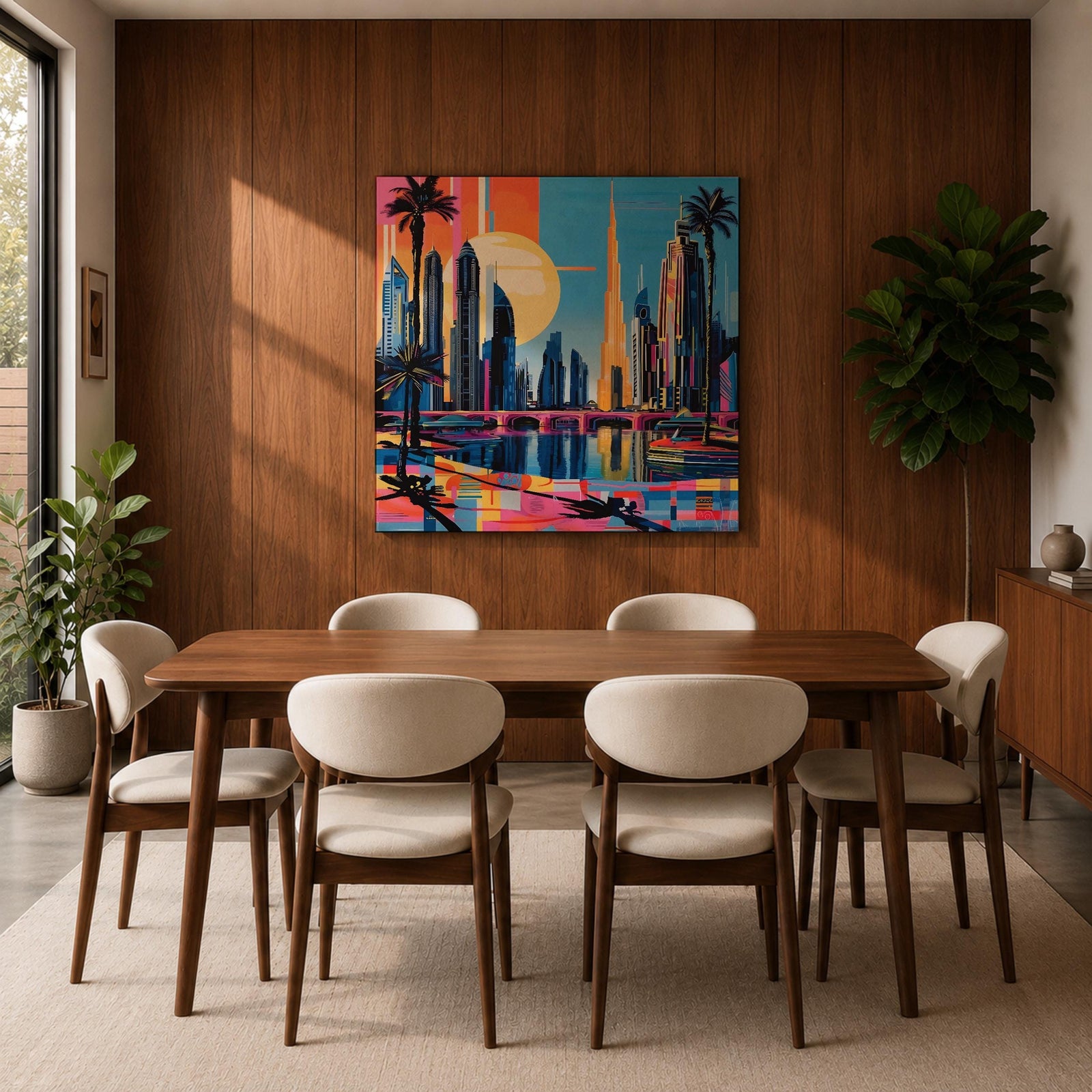 Dubai Skyline Wall Art Burj Khalifa Cityscape Framed Canvas UAE Retro Travel Home Decor