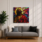 Jesus Christ Wall Art Holy Redeemer Framed Canvas Stained Glass Catholic Christian Home Decor
