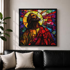 Jesus Christ Wall Art Holy Redeemer Framed Canvas Stained Glass Catholic Christian Home Decor
