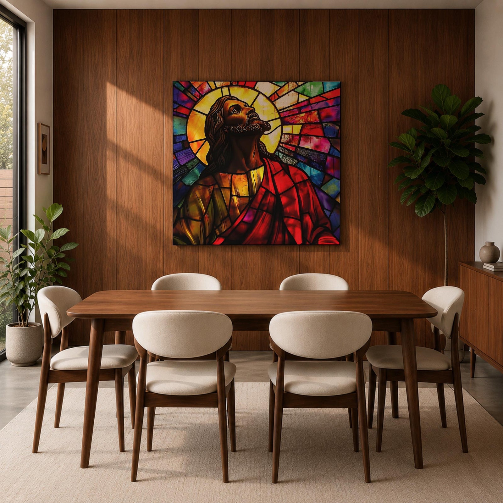 Jesus Christ Wall Art Holy Redeemer Framed Canvas Stained Glass Catholic Christian Home Decor