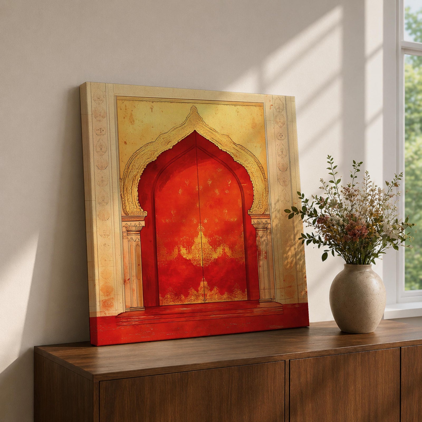 Moroccan Door Wall Art Arched Entry Framed Canvas Moorish Architecture Islamic Home Decor