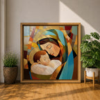 Virgin Mary Wall Art Madonna and Child Framed Canvas Stained Glass Catholic Home Decor