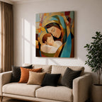 Virgin Mary Wall Art Madonna and Child Framed Canvas Stained Glass Catholic Home Decor