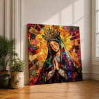 Virgin Mary Wall Art Queen of Heaven Framed Canvas Mosaic Catholic Sacred Home Decor