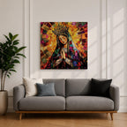 Virgin Mary Wall Art Queen of Heaven Framed Canvas Mosaic Catholic Sacred Home Decor