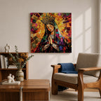 Virgin Mary Wall Art Queen of Heaven Framed Canvas Mosaic Catholic Sacred Home Decor