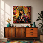 Virgin Mary Wall Art Queen of Heaven Framed Canvas Mosaic Catholic Sacred Home Decor
