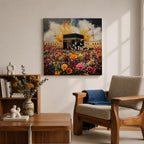 Kaaba Wall Art Floral Garden Framed Canvas Masjid al Haram Mecca Islamic Home Decor