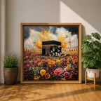 Kaaba Wall Art Floral Garden Framed Canvas Masjid al Haram Mecca Islamic Home Decor