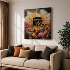 Kaaba Wall Art Floral Garden Framed Canvas Masjid al Haram Mecca Islamic Home Decor