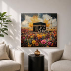 Kaaba Wall Art Floral Garden Framed Canvas Masjid al Haram Mecca Islamic Home Decor