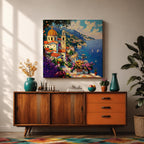 Amalfi Coast Wall Art Italian Riviera Framed Canvas Mediterranean Coastal Village Living Room Decor