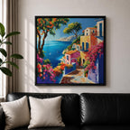 Mediterranean Seaside Wall Art Coastal Village View Framed Canvas Italian Riviera Living Room Decor