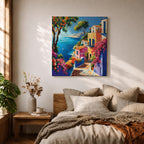 Mediterranean Seaside Wall Art Coastal Village View Framed Canvas Italian Riviera Living Room Decor