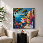 Mediterranean Seaside Wall Art Coastal Village View Framed Canvas Italian Riviera Living Room Decor