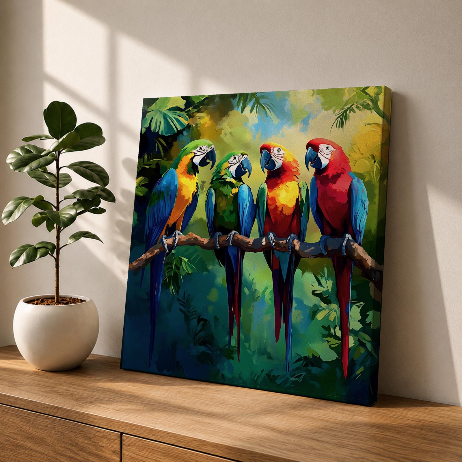 Parrot Wall Art Macaw Framed Canvas Tropical Bird Wildlife Exotic Boho Home Decor