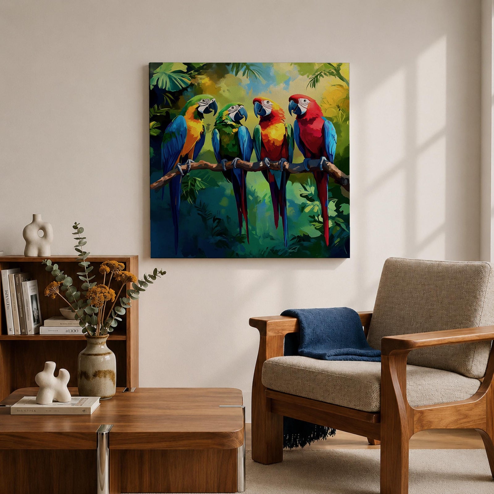 Parrot Wall Art Macaw Framed Canvas Tropical Bird Wildlife Exotic Boho Home Decor