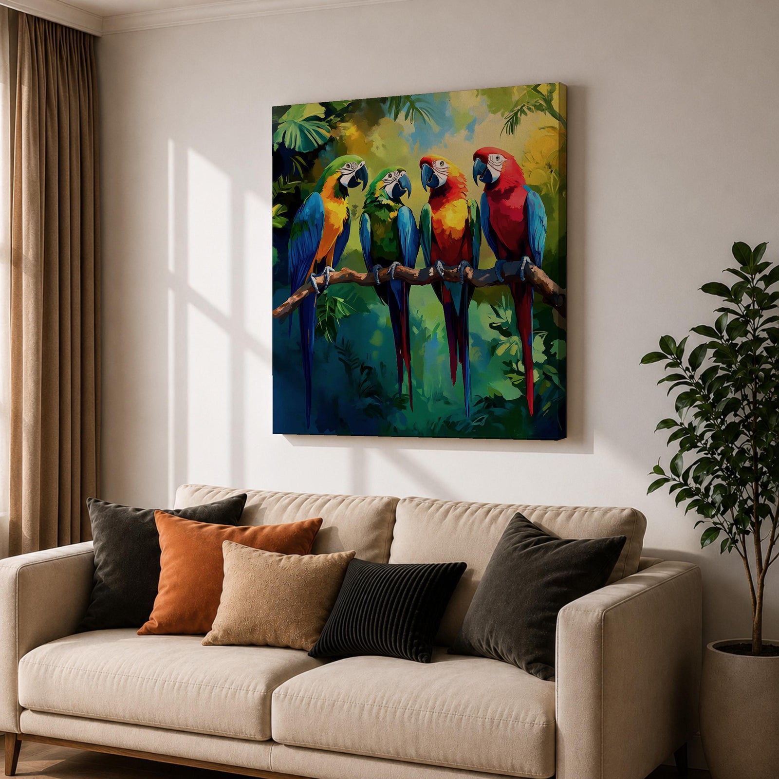 Parrot Wall Art Macaw Framed Canvas Tropical Bird Wildlife Exotic Boho Home Decor